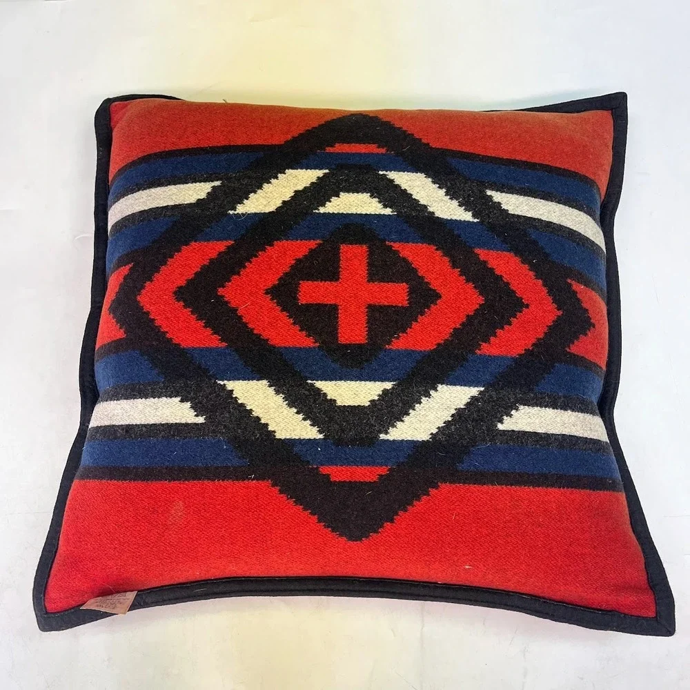 Pendleton Wool Reversible Turtle Geometric Throw Pillow Red Black 20x20 Feather